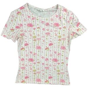 Escada Women’s Pink Floral Cotton Blend Graphic T-Shirt In Size 34/XS